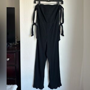 NBD Black Strapless Jumpsuit with Arm Tie Details